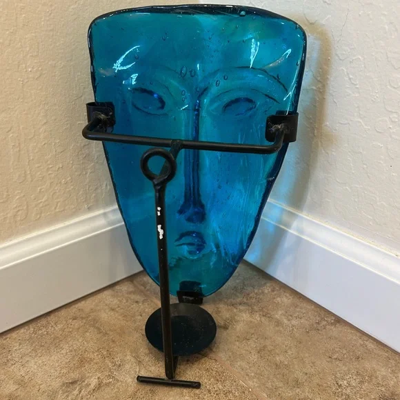 Teal Blue Glass Face Wall Art / Sconce / Candleholder - Picture 10 of 13